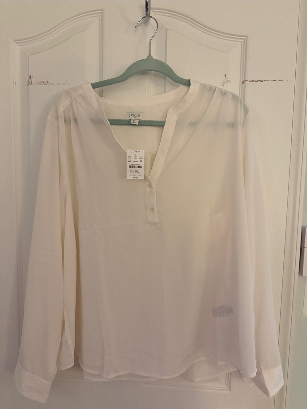 J. Crew Cream Lightweight Long-Sleeve Henley Blouse